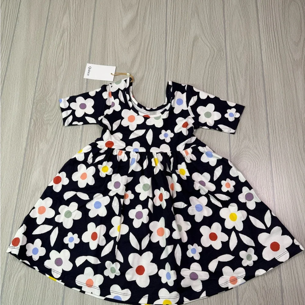 Quince Kids Floral‎ Dress - Navy and Multicolor